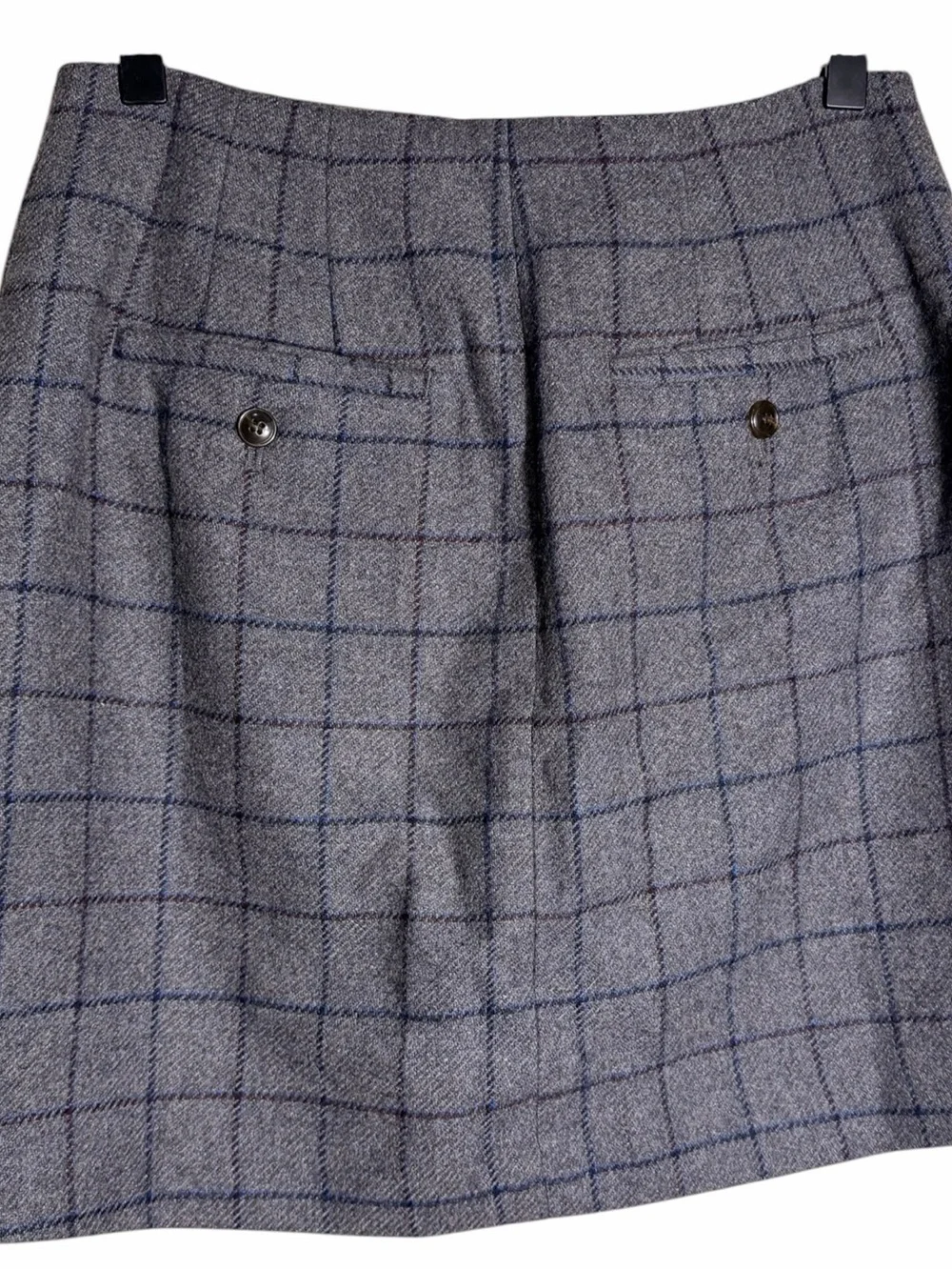 Madewell Gray Windowpane Tweed Button-Front Mini Skirt Wool Blend
